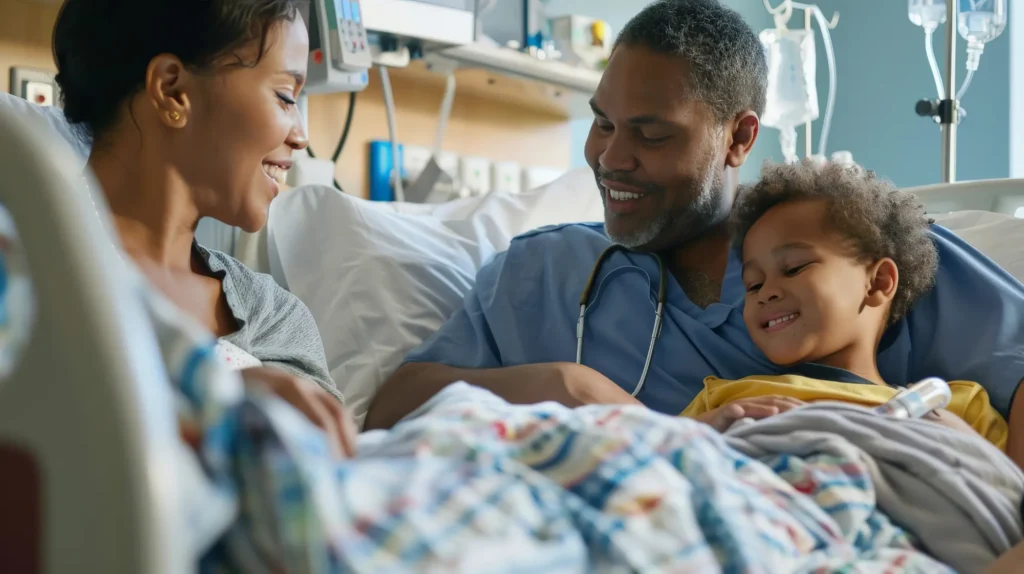 New parents with their baby receiving postnatal support